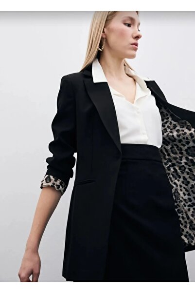 Sateen سترة بليزر ببطانة الفهد