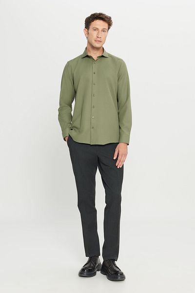 AC&Co / Altınyıldız Classics Men's Khaki Tailored Slim Fit Slim Fit Small Italian Collar Dobby Oxford Shirt
