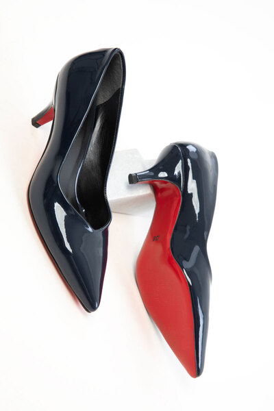 SOHO Navy Blue Patent Leather Women's Classic Heeled Shoes 20821