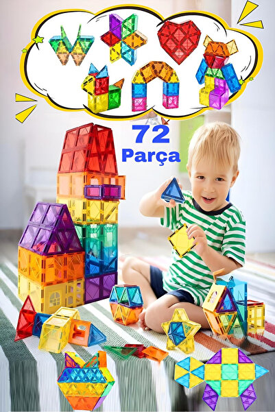 Hyd Manyetik Yapı Blokları Çocuklar İçin Renkli 3 Boyutlu 72 Parça Manyetik K...