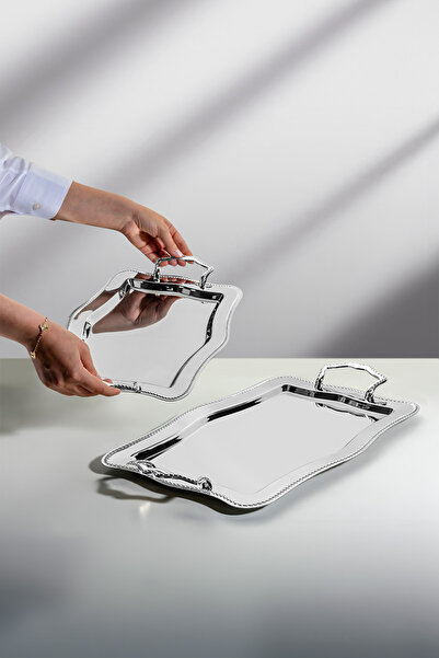 Nehir Zincir 2'li Sade Çelik Tepsi Seti