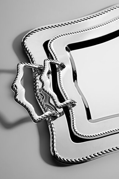 Nehir Zincir 2'li Sade Çelik Tepsi Seti