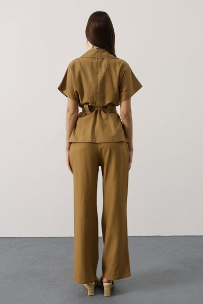 Trendyol Collection Oil Green Belted Shirt and Wide Leg Pants Woven Bottom - Top Set Twoaw26Au00103