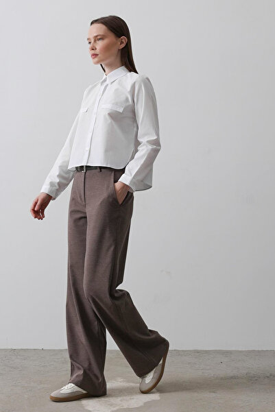 Trendyol Collection Brown Belted Wide Leg/Wide Leg Pants Twoaw26Pl00107