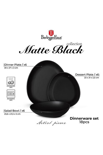 Berlinger Haus Sada 18 talířů Sada kamenného nádobí Matte Black Collection Vhodné do myčky a mikrovlnné trouby