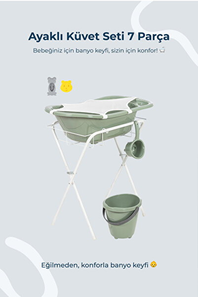 Babyjem Ayaklı Küvet Seti 7 Parça Soft Yeşil
