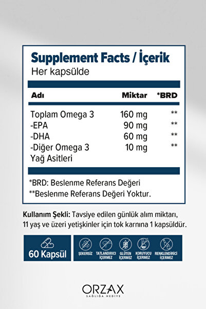 Ocean Orzax 500mg Saf Balık Yağı Limon Aromalı Blister 60 Kapsül