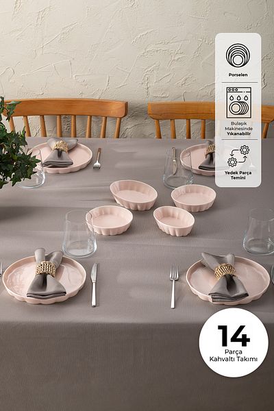 Emsan Pink Breakfast Set for 6 People - 14 Pieces