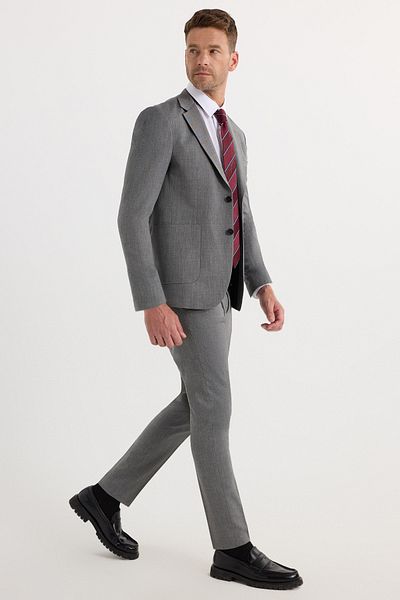 Tudors Men's Regular Fit Anthracite Stretch Lycra Fabric Mono Collar Suit with Pocket
