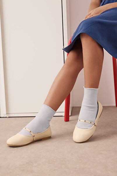 TRENDYOL SHOES Cremă Accesorii Bandă Detaliată Mare/Mică Fetiță Copii Mary Jane Balerina TAKAW26BE00001