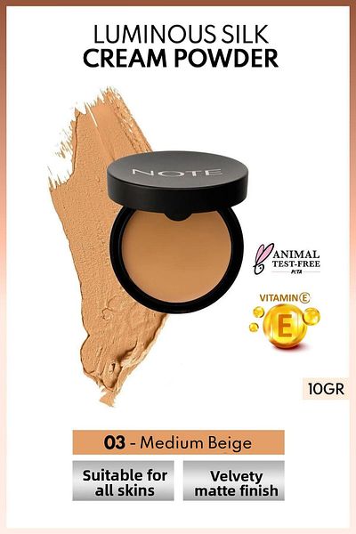 NOTE Luminous Silk Cream Powder Patakrem Matte Finish Powder Foundation - 03 Medium Beige