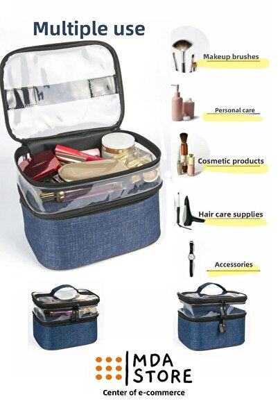 Arnee حقيبة مكياج للسفر، حقيبة رعاية نسائية بمساحة مزدوجة، منظم مكياج متعدد ا...