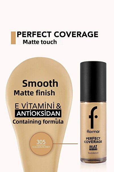 Flormar Matte Single Foundation Containing Vitamin E - 305 Golden Honey - Matte Touch Foundation