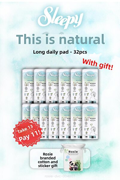 Sleepy اشتري 13 واحصل على 11 Sleepy Bio Natural Long 32 Day Pad وROSIE