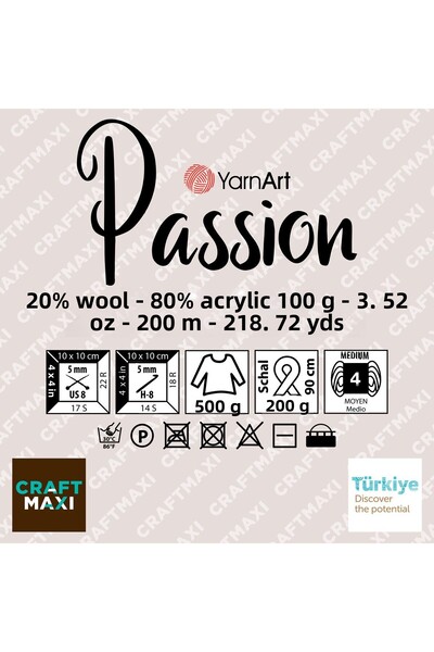 Yarnart باشن - خيط محبوك يدوي رخامي رخامي - 1250