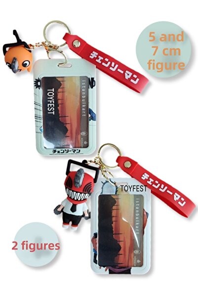 TOYFEST Chainsaw Man Japanese Anime Pochita and Denji Figured Keychain Bag Accessory and Card Holder - 2 PCS