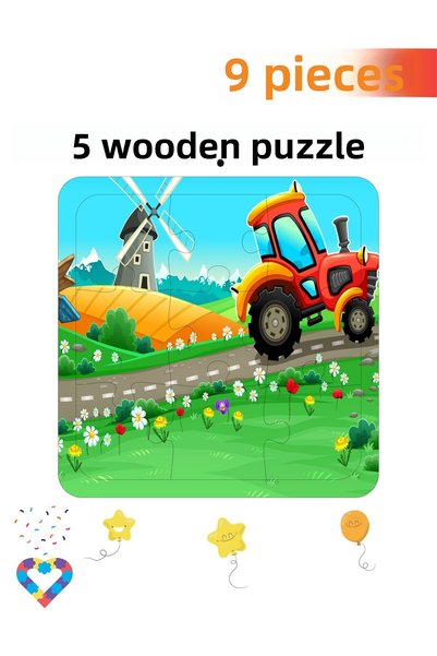 esatoys 9 Piece Montessori Wooden Puzzle Set – Educational Play for Ages 2‑3