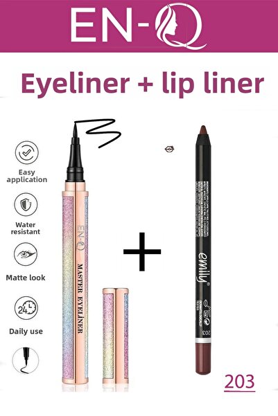 ENQ محدد عيون سائل كريستال موديل + قلم شفاه إميلي طويل الأمد رقم: 203 - قلم ت...