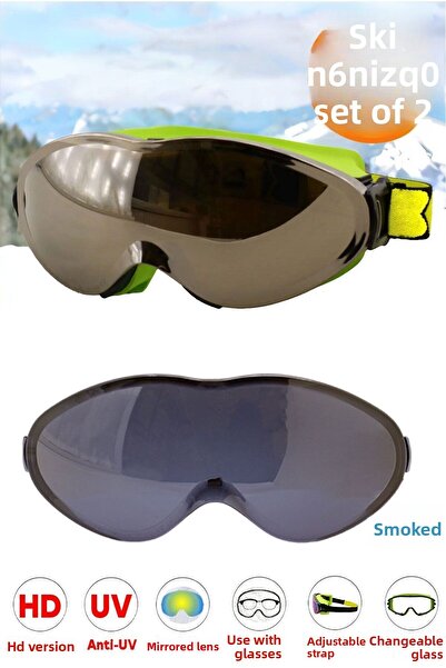 Badem10 نظارات Bellasimo للتزلج قابلة للاستبدال، نظارات شمسية مضادة للضباب والثلج باللون الفضي قطعة واحدة من الزجاج الاحتياطي