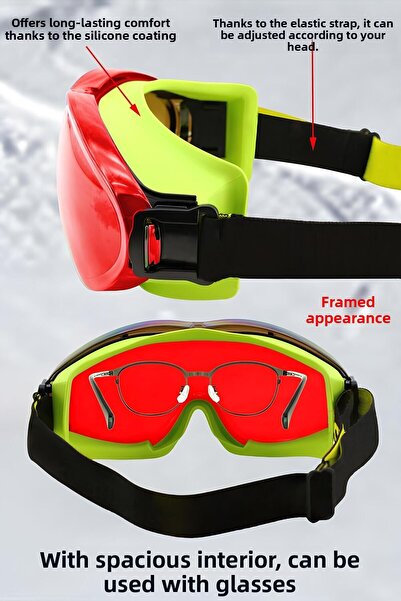 Badem10 Bellasimo Rimless Ski Snow Goggles Can Replace Lens Glass Antifog Sun Snow Goggles Glass Red