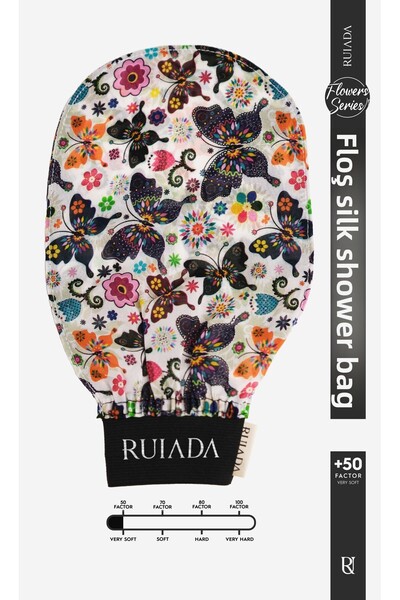 RUIADA سلسلة الزهور +50 عامل 100٪ حرير فلوش رقيق للاستحمام، قفاز تقشير (BUTTE...