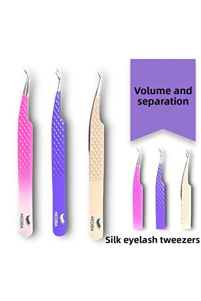 MEDIBA Silk Eyelash Tweezers - POWDER COLOR, Isolation Fiber Tweezers, Tip Al...