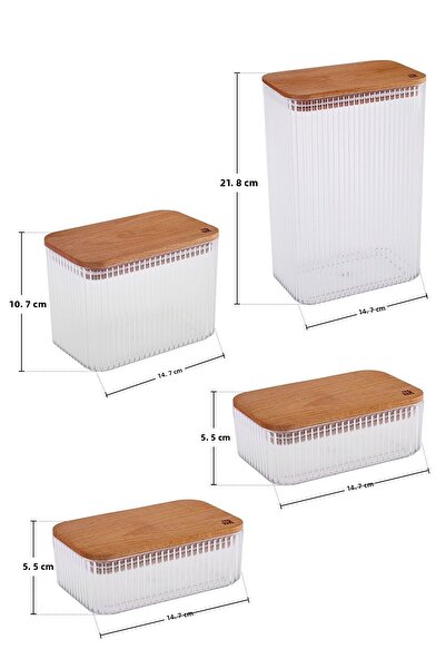 Karaca Massimo Set of 4 Transparent Storage Containers with Wooden Lid