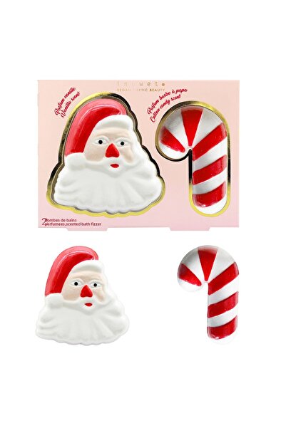 Inuwet Santa Claus and Candy Cane Shaped Bath Bomb Set of 2