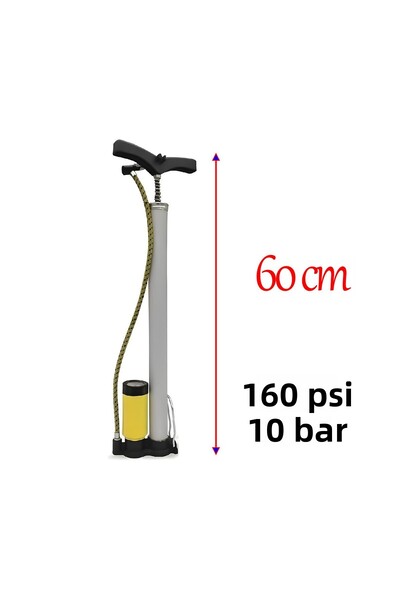 Badem10 Gray Metal Hand Type Indicator Bicycle Pump 160 Psi
