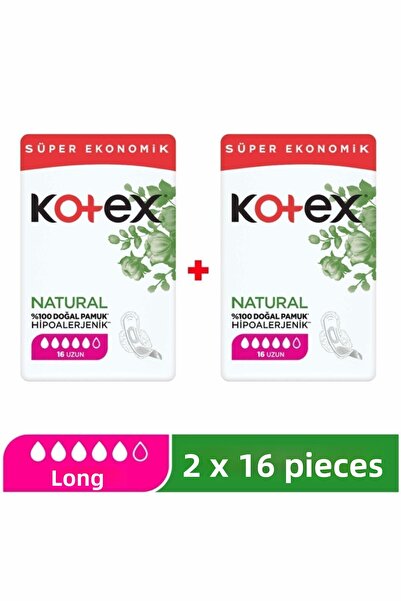 Kotex طبيعي كوادرو 16 قطعة طويلة - 2 عبوة