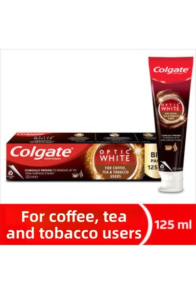Colgate معجون أسنان القهوة والشاي والتبغ الأبيض البصري 125 مل (1 قطعة)