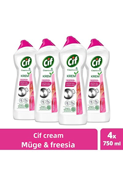 Cif Cremă de curățat suprafețe cu frezie și flori de mugwort, colorant cu clor, fosfat, fără parabeni, 750 ml, 4 buc.