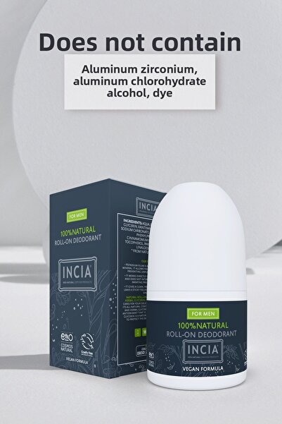 Incia 100% Natural Roll-On Deodorant for Men Anti-Sweat Odor Stain-Free 50ml