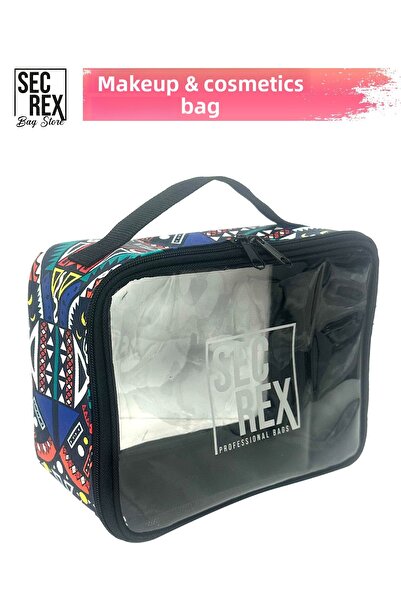 SECREX Чанта за грим и козметична чанта от веганска кожа в синьо