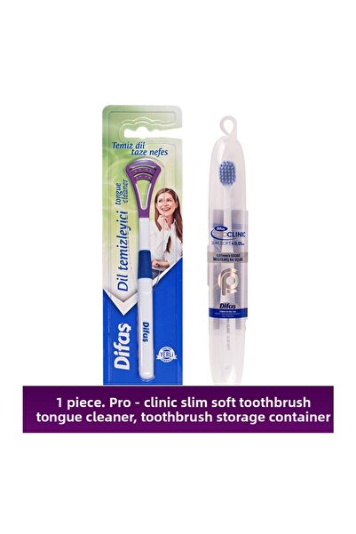 Difaş Pro-clinic Slim Soft Toothbrush + Tongue Cleaner + Toothbrush Storage Container Gift