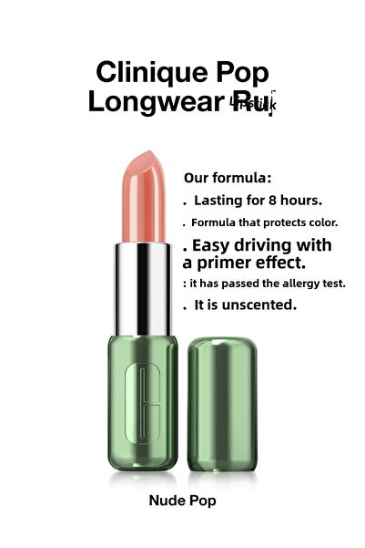 Clinique Pop Longwear™ Gün Boyu Kalıcı Ruj - Renk: Nude Pop 3.9g | Parlak Bitiş