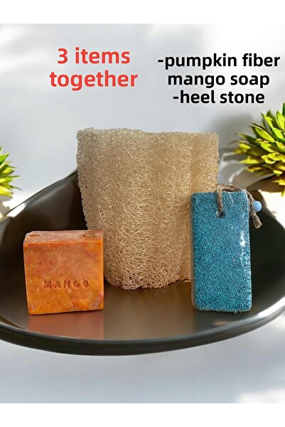 ASLANCAN ألياف اليقطين الطبيعية وصابون المانجو - مجموعة من 3 قطع من حجر الخفاف للكعب