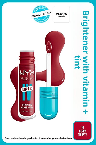 NYX Professional Makeup Lip IV Hydrating Gloss Stain, Lip Gloss, Up to 12HR Hydration,Berry Thirsty