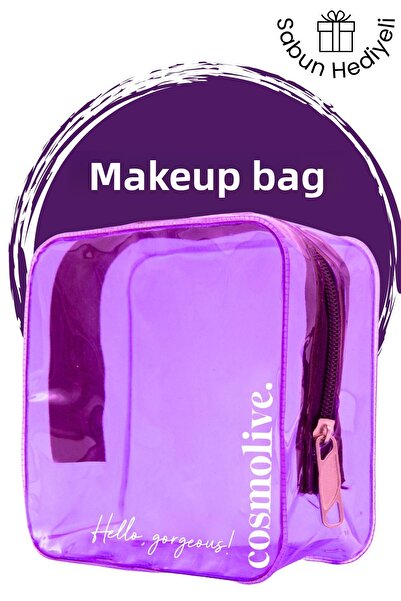 Cosmolive Purple Pvc Transparent Travel Skin Care and Cosmetic Organizing Bag