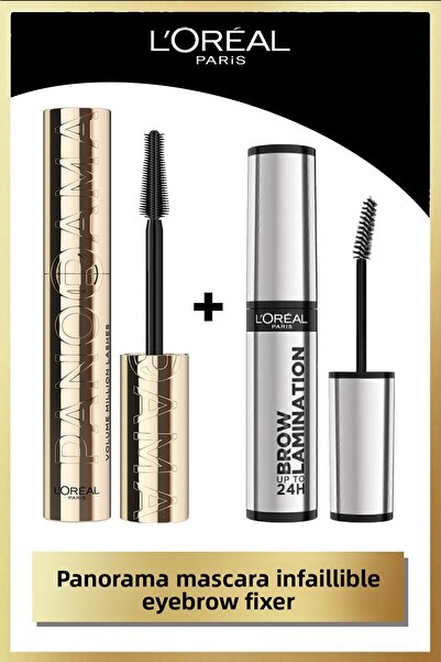 L'Oreal Paris ماسكارا تكثيف بانوراما سوداء - تصفيح حواجب شفاف 24 ساعة + مثبت ...
