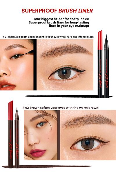 CLIO Fine, Microfiber Brush Tip Pen Eyeliner Superproof Brush Liner Kill Black (01 Black)