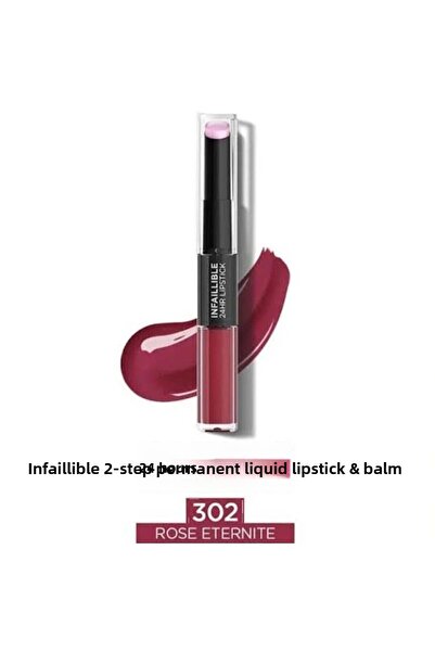 L'Oreal Paris أحمر شفاه وبلسم سائل يدوم طويلاً من إنفيليبل بخطوتين -302 روز إ...