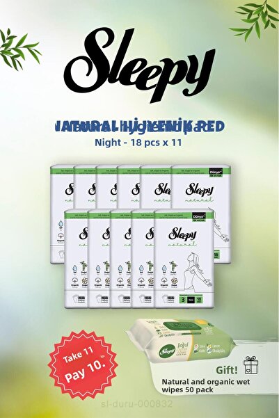 Sleepy فوط صحية طبيعية للغاية - 18 لتر و 50 لتر مناديل مبللة، اشتري 11 وادفع 10