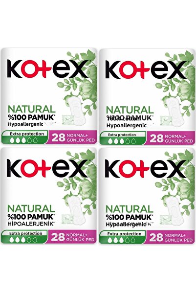 Kotex 28 قطعة من الفوط اليومية الطبيعية - حماية إضافية، × 4 عبوات