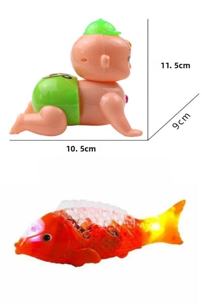 RoseRoi Baby's Crawling Companion Walking Fish with Sound and Light and Crawling Baby Toy Set of 2