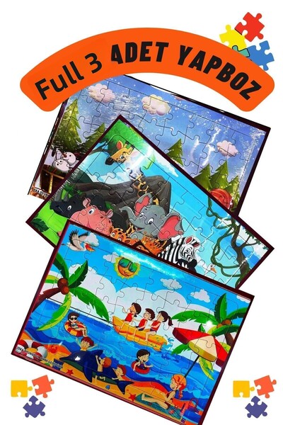 GÖNÜL YAYINCILIK 3 Children's Educational Painted Puzzles - 40 Piece Colorful...