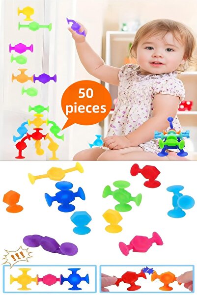 RoseRoi Vacuum Molecule with Suction Cup 50 Pieces Building Silicone Blocks Popit Sensory Educational Toy