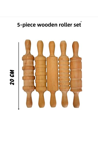 Eymen Hobi Wooden Roller Set of 5 Wooden Rolling Pin Ceramic Dough Roller for...