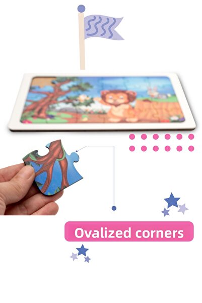 Hopiers Montessori Cute Lion 24 Piece Wooden Puzzle Set / Educational, Learning and Safe Children's Toy