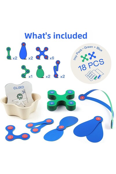Clicstoys Magnetická stavebnice Clixo, Itsy Pack modrozelená, 18 kusů